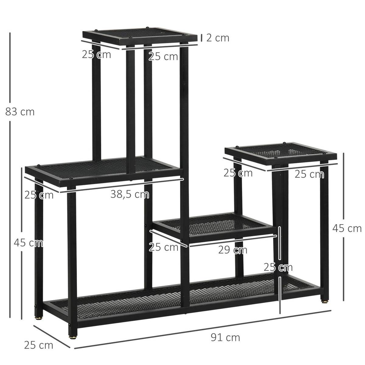 Plant Shelf With 4 Tiers Multi-Tier Flower Shelf Plant Stand For Garden Balcony Metal Black 91X25X83Cm