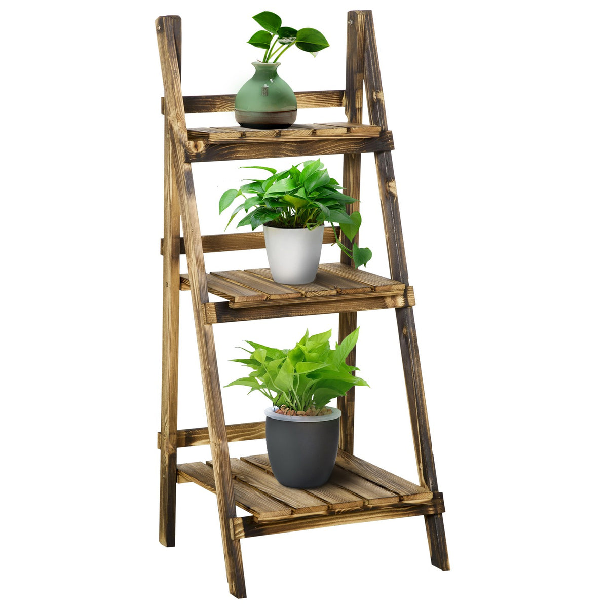 Plant Stairs Flower Bench Flower Stairs Flower Shelf Plant Shelf Flower Stand 3 Steps Fir Wood Dark Brown 40 X 37 X 93 Cm