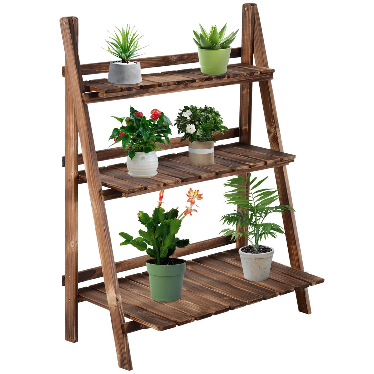 Plant Stairs Flower Bench Flower Stairs Flower Shelf Plant Shelf Flower Stand 3 Steps Fir Wood Dark Brown 80 X 37 X 93 Cm