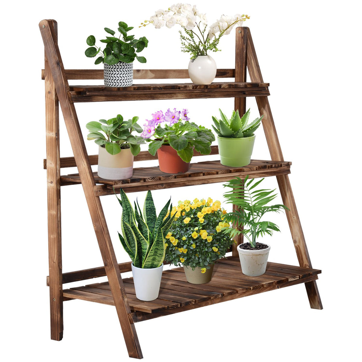 Plant Stairs Flower Bench Made Of Fir Wood, 3 Steps, Dark Brown, 100X37X93Cm, For Garden & Balcony