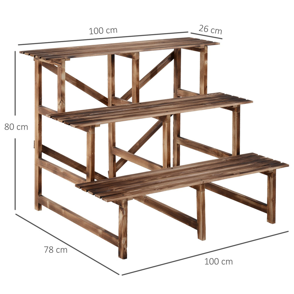 Plant Stairs Flower Stairs Flower Shelf 3 Steps Made of Fir Wood 100 x 80 x 78cm for Garden Balcony & Terrace