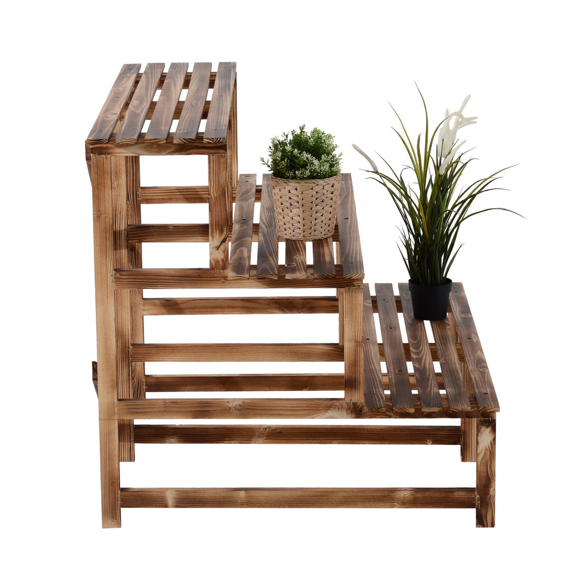 Plant Stairs Flower Stairs Flower Shelf 3 Steps Made of Fir Wood 100 x 80 x 78cm for Garden Balcony & Terrace