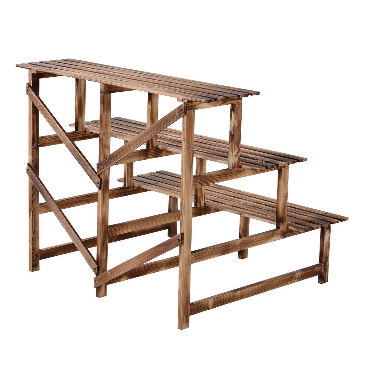 Plant Stairs Flower Stairs Flower Shelf 3 Steps Made of Fir Wood 100 x 80 x 78cm for Garden Balcony & Terrace