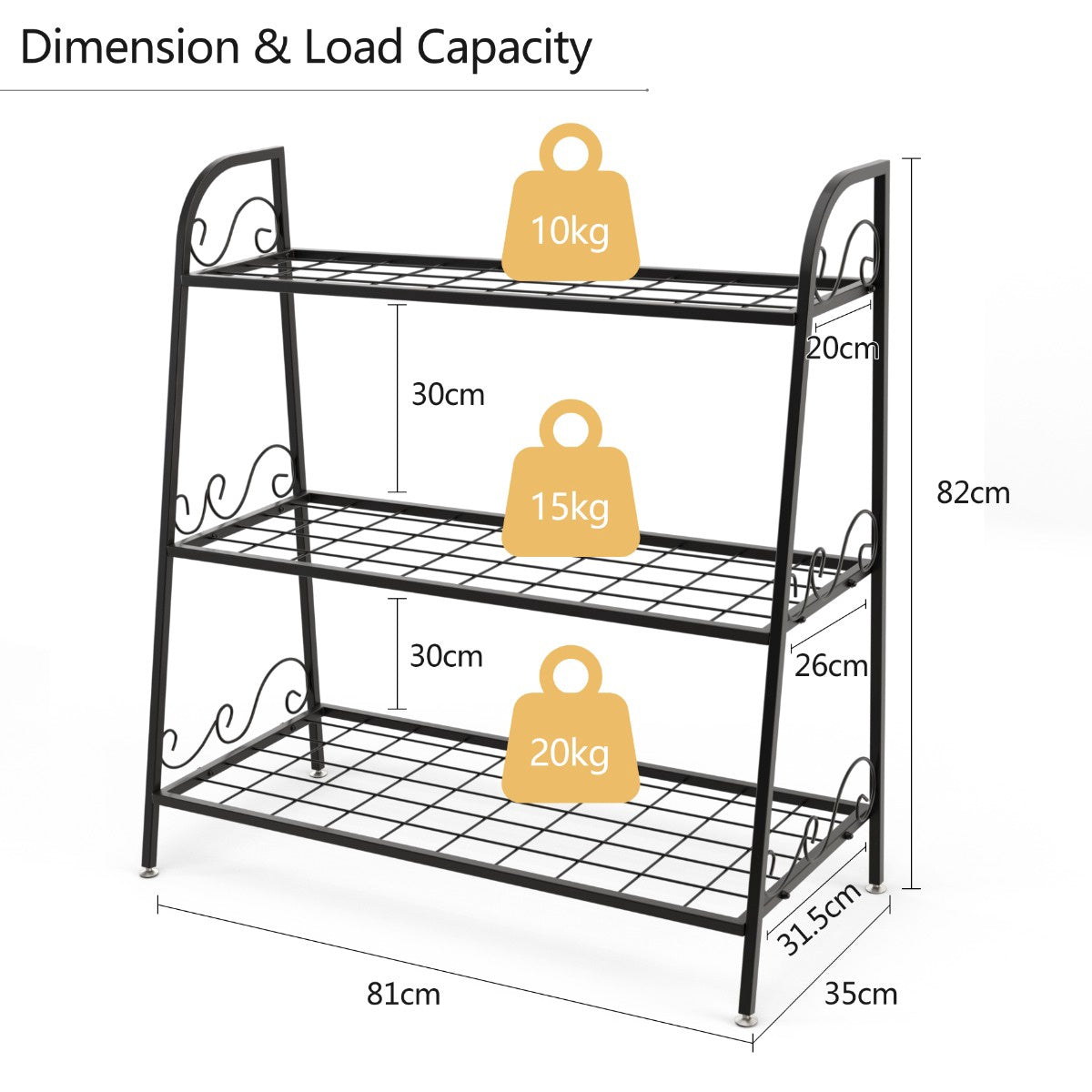 Plant Stand, 3-Tier Metal, Adjustable Feet, Indoor Outdoor