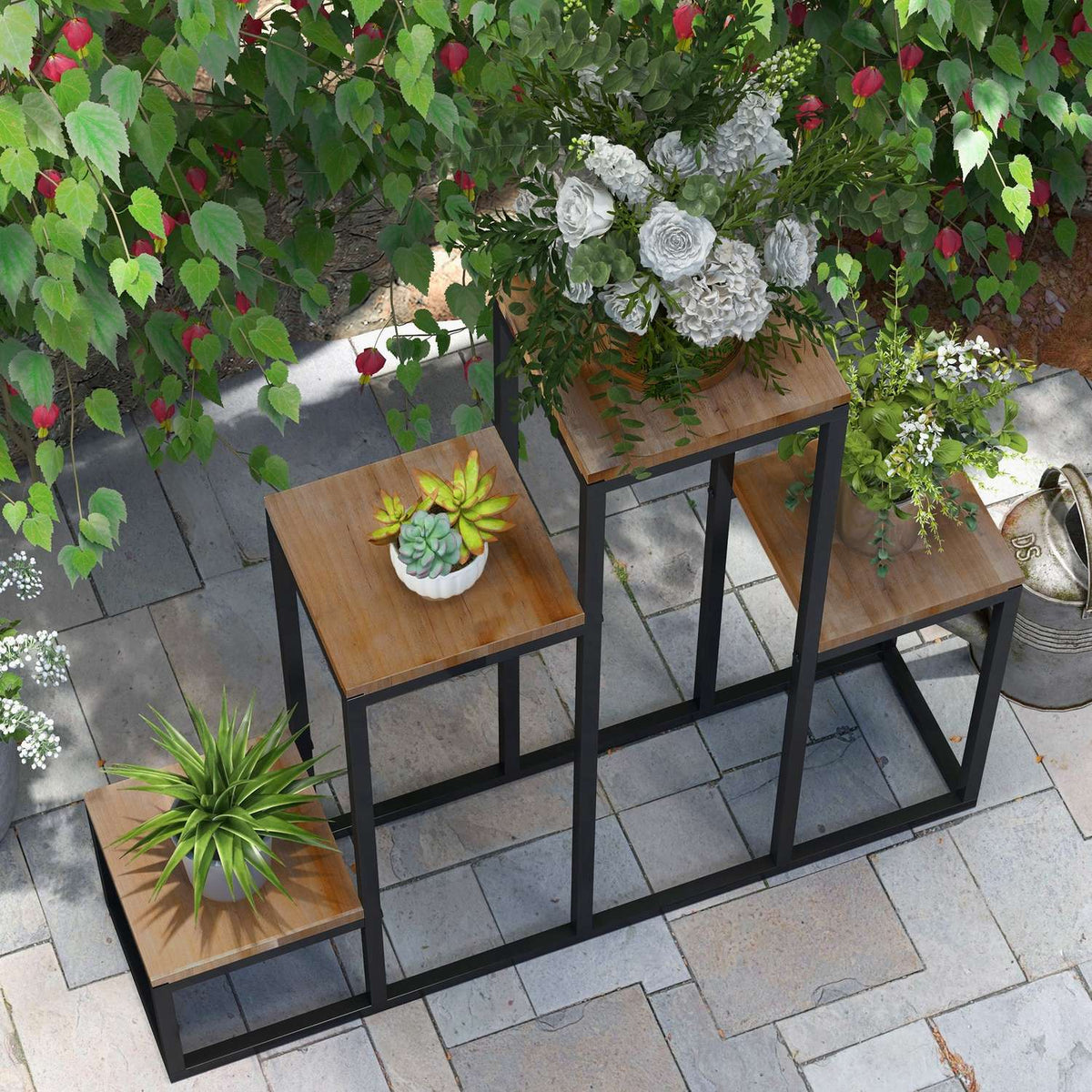 Plant Stand, Flower Shelf With 4 Tiers, Plant Shelf Plant Stairs, Flower Stand For Balcony, Garden, Light Brown, 80 X 20 X 74 Cm