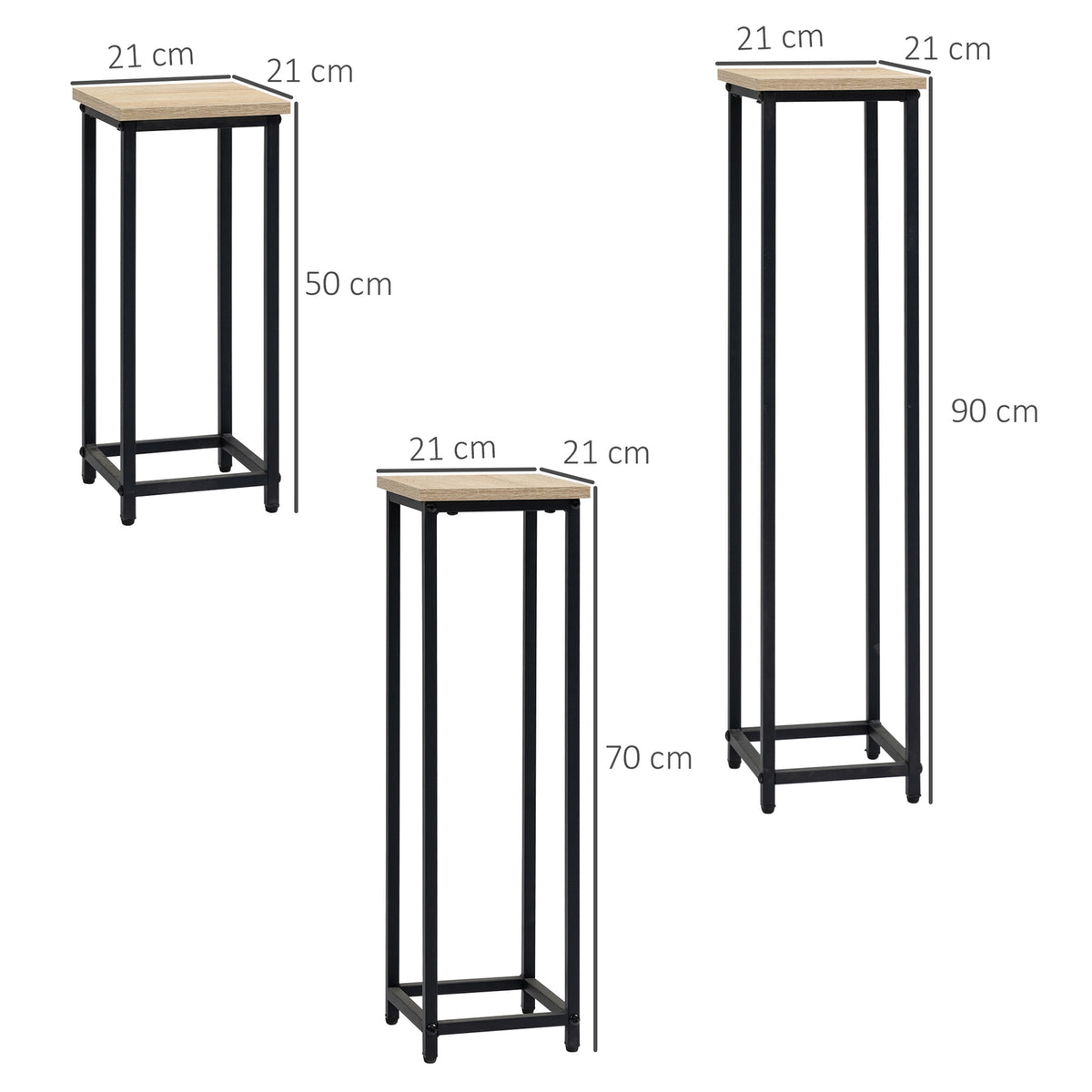 Plant Stand Set 3-Piece Flower Stool & Flower Pot Holder Made Of Steel, Black + Natural