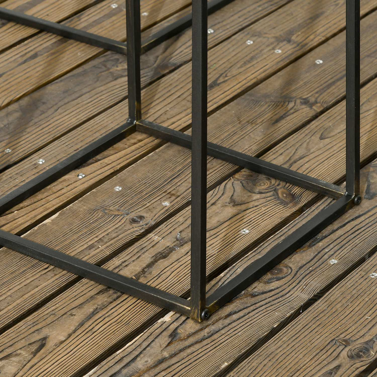 Plant Stand Set Of 3 Square Plant Stools For Decorative Flowers, Flower Boxes With Metal Legs, Fir Wood, Natural