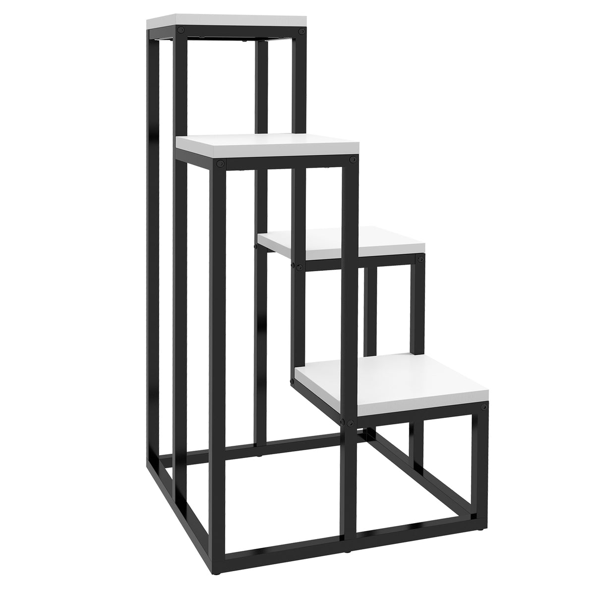 Plant Stand Steel Flower Shelf, 4 Levels, For Garden & Balcony, 34X34X70Cm, White