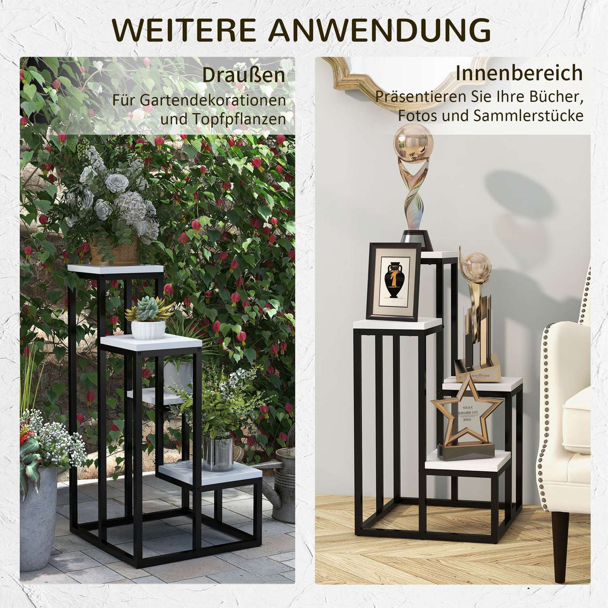 Plant Stand Steel Flower Shelf, 4 Levels, For Garden & Balcony, 34X34X70Cm, White