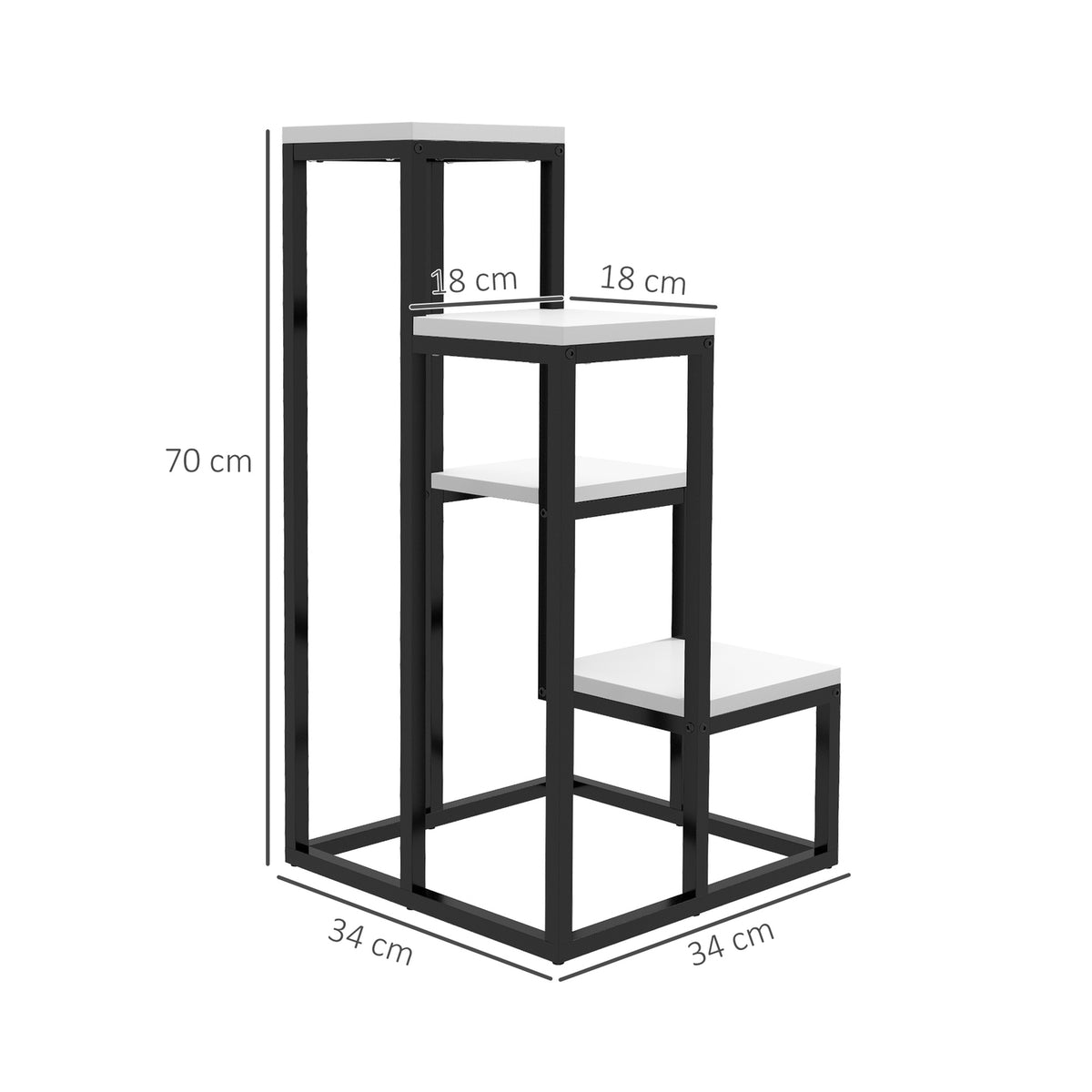 Plant Stand Steel Flower Shelf, 4 Levels, For Garden & Balcony, 34X34X70Cm, White