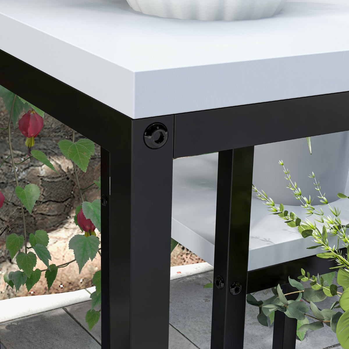 Plant Stand Steel Flower Shelf, 4 Levels, For Garden & Balcony, 34X34X70Cm, White