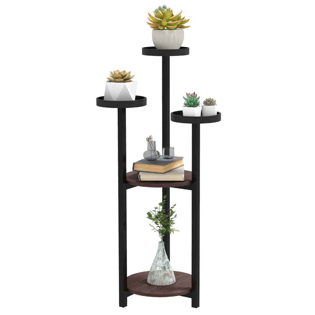 Plant Stand Wooden Flower Shelf, 5 Levels, For Garden & Balcony, 28X28X87Cm, Brown