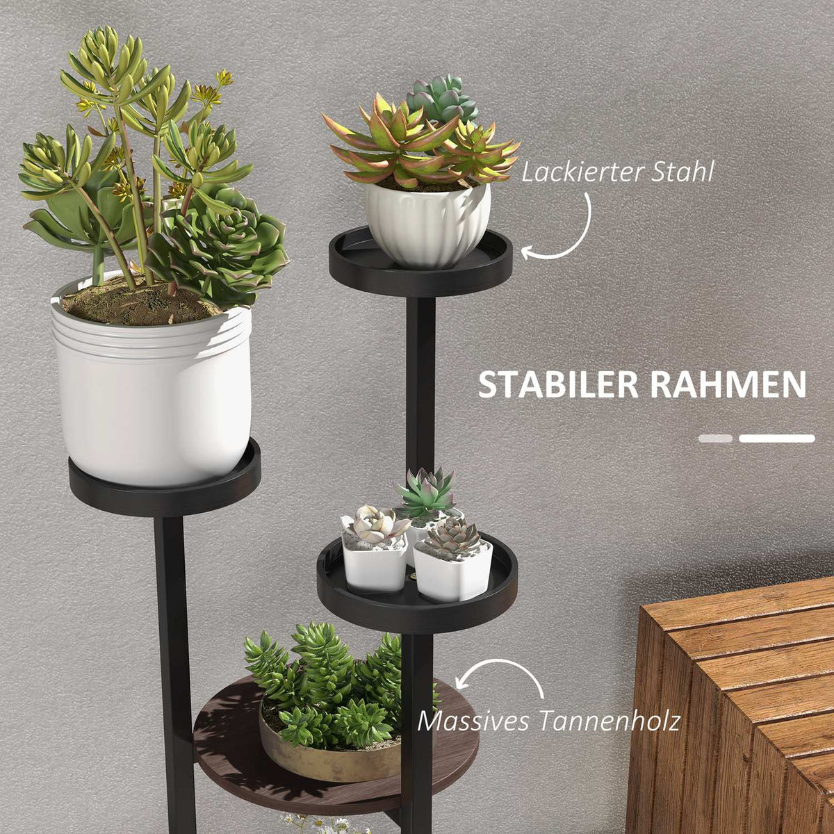 Plant Stand Wooden Flower Shelf, 5 Levels, For Garden & Balcony, 28X28X87Cm, Brown
