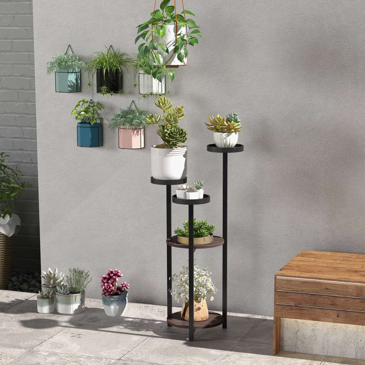Plant Stand Wooden Flower Shelf, 5 Levels, For Garden & Balcony, 28X28X87Cm, Brown