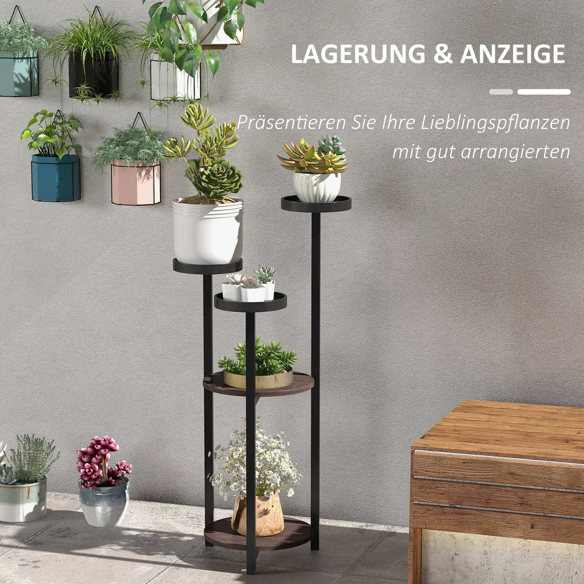 Plant Stand Wooden Flower Shelf, 5 Levels, For Garden & Balcony, 28X28X87Cm, Brown