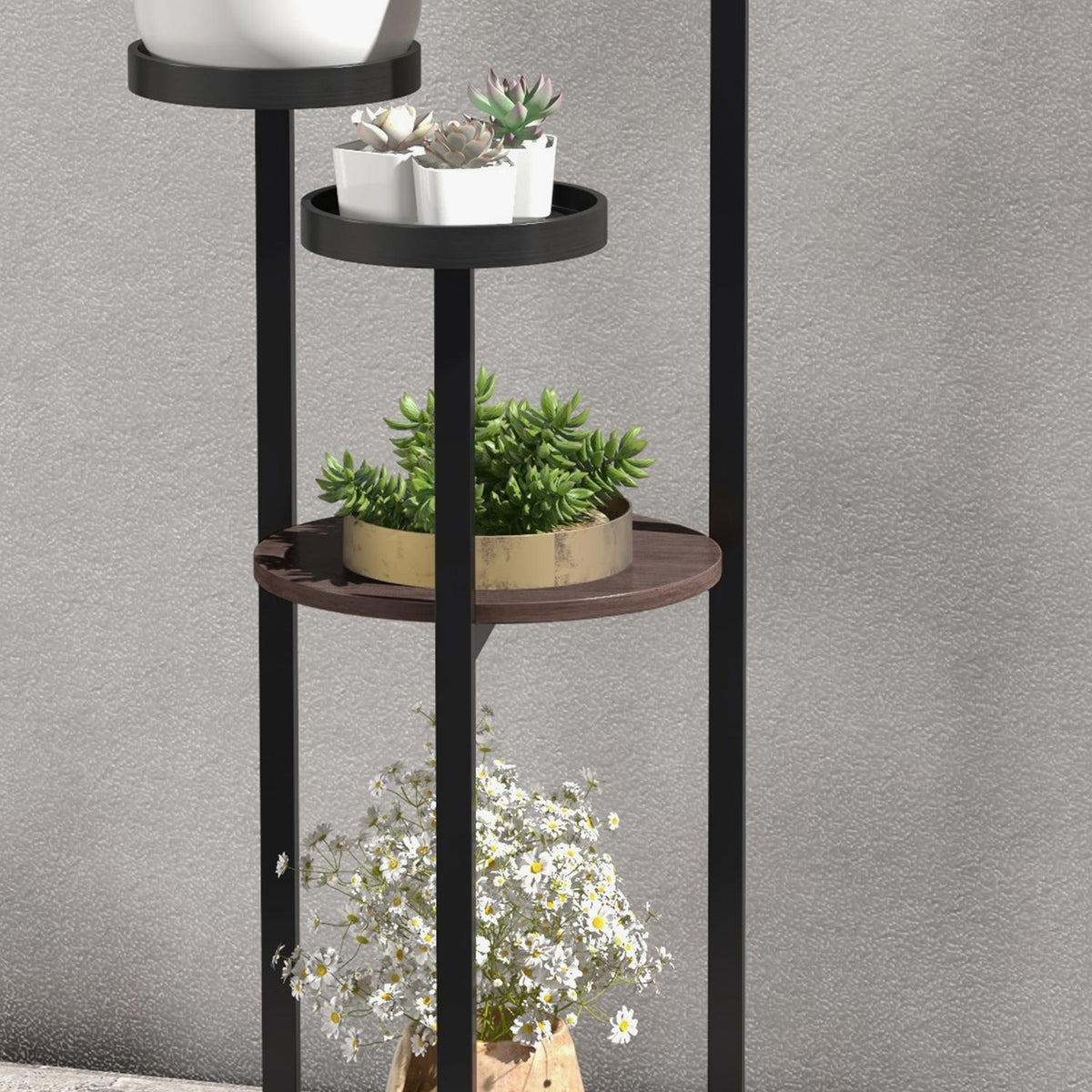 Plant Stand Wooden Flower Shelf, 5 Levels, For Garden & Balcony, 28X28X87Cm, Brown