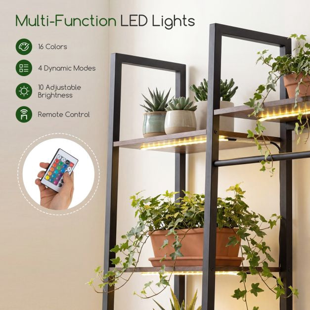 Plant Stand with LED Grow Light, 10 Shelves, Brown