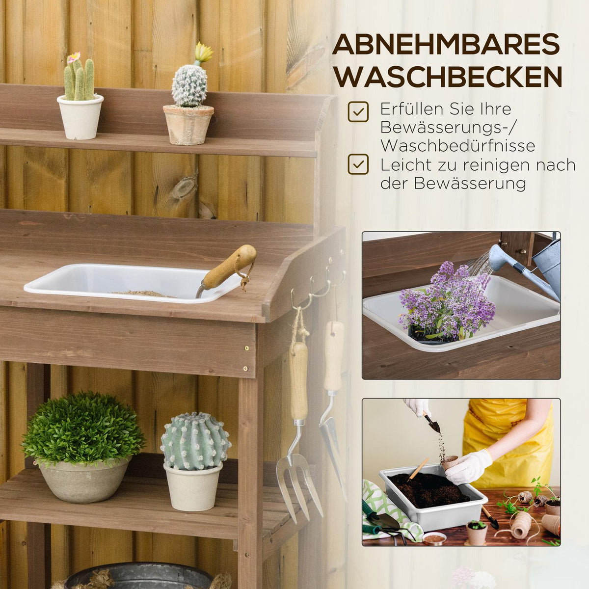 Plant Table Garden Table Flower Table With Tub Garden Fir Wood Brown 117 X 45 X 121 Cm