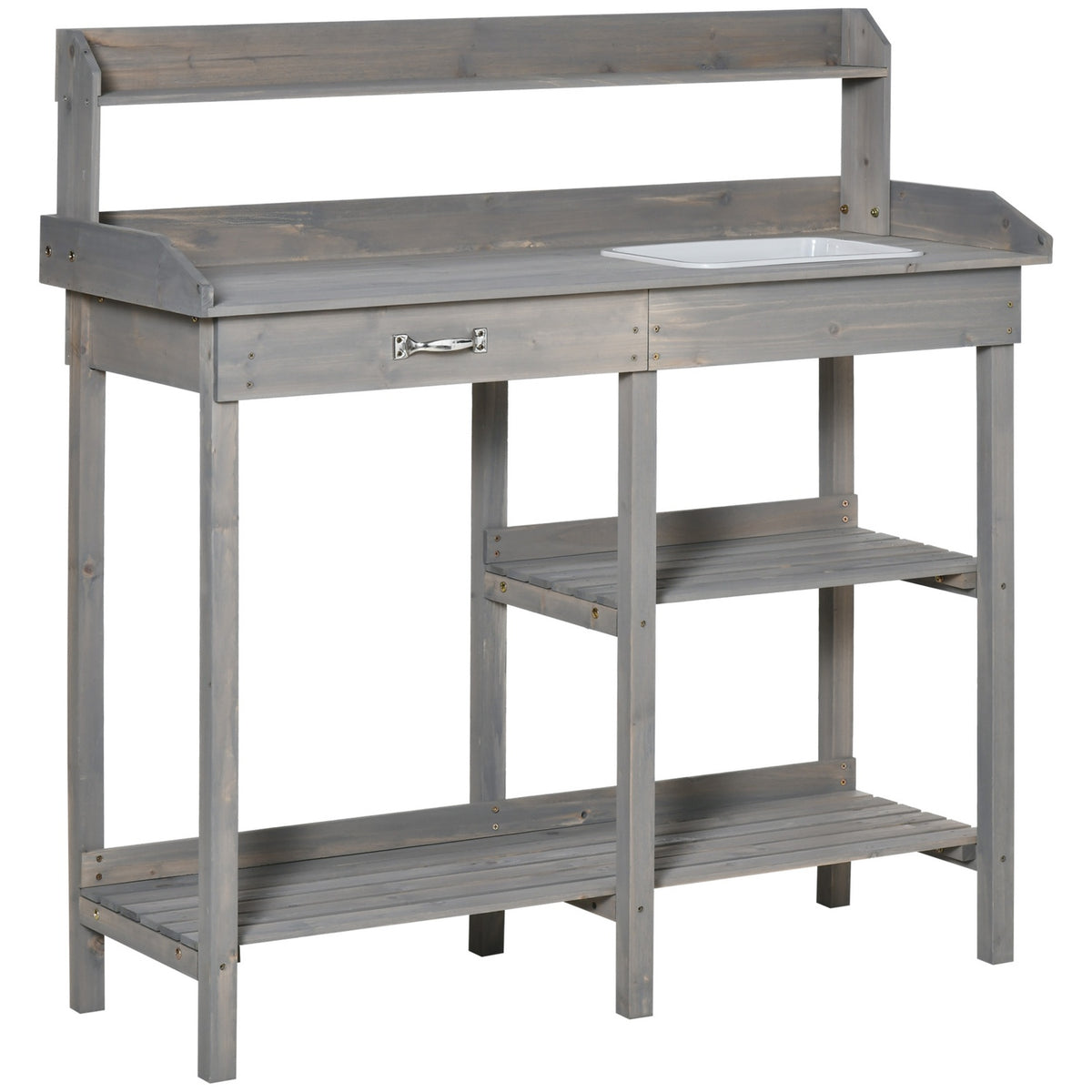 Plant Table Garden Table Flower Table With Tub Garden Fir Wood Gray 117 X 45 X 121 Cm