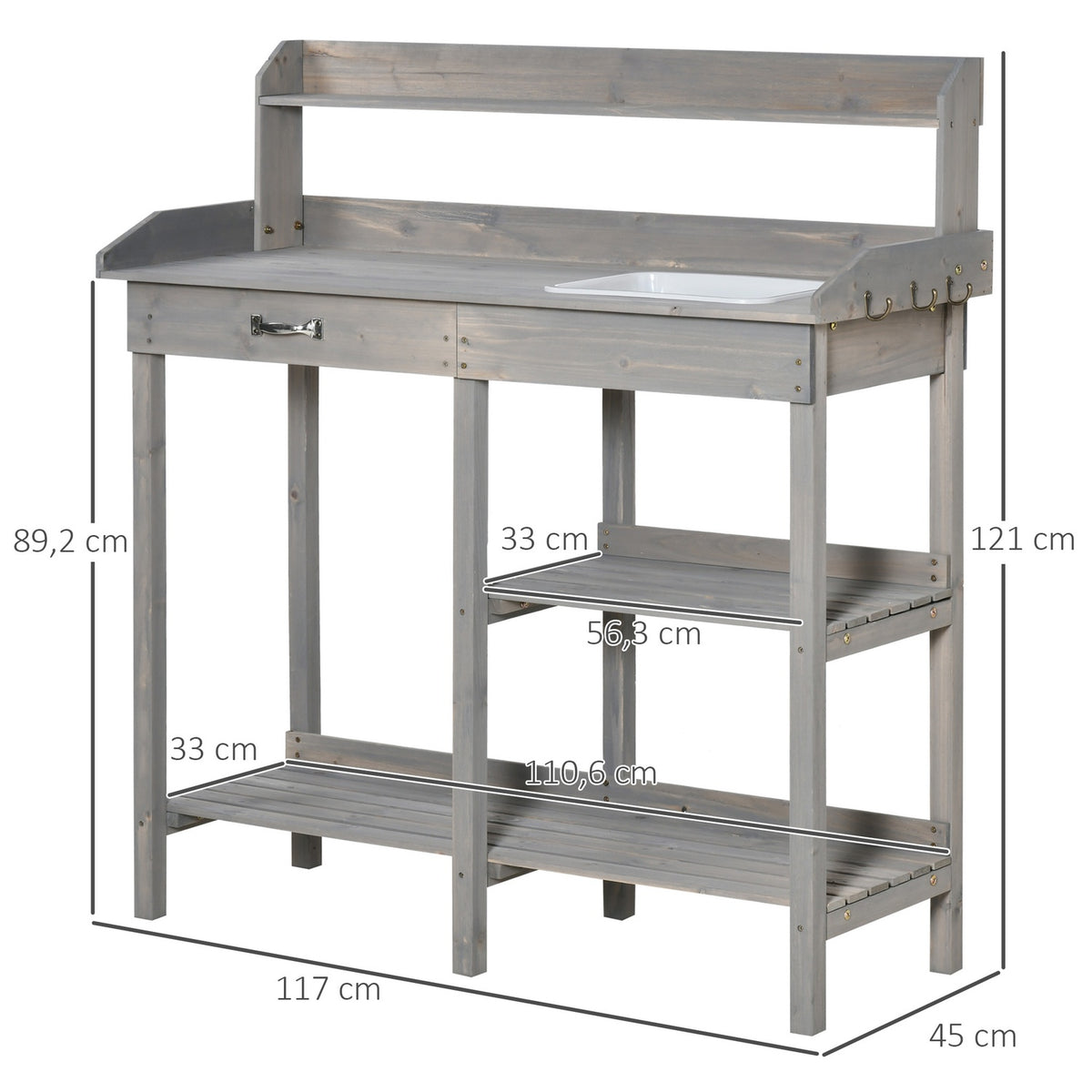 Plant Table Garden Table Flower Table With Tub Garden Fir Wood Gray 117 X 45 X 121 Cm
