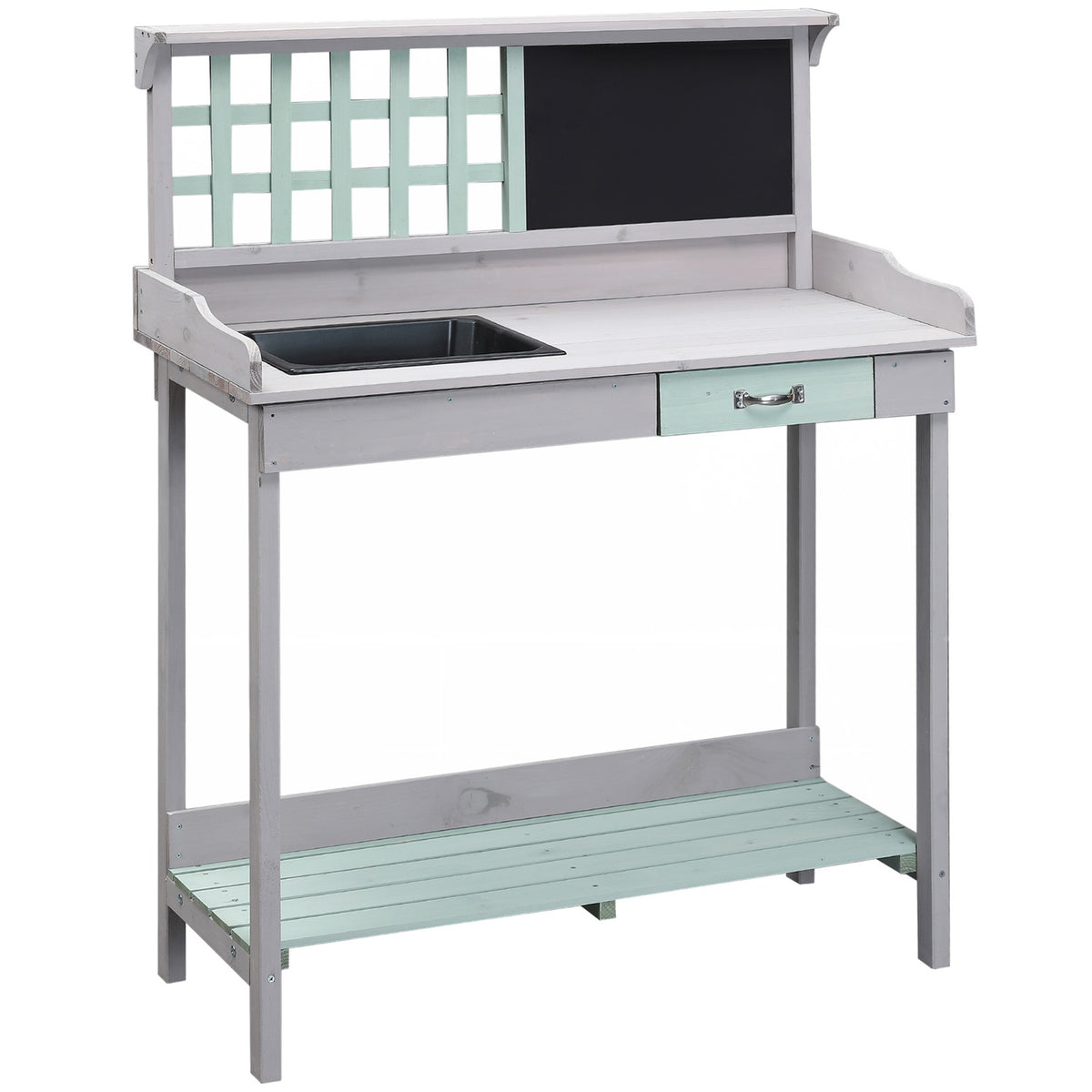 Plant Table Garden Table Garden Table Flower Table With Drawer And Tray For The Garden Fir Wood Mint Green + Gray 92 X 42.5 X 119.5 Cm