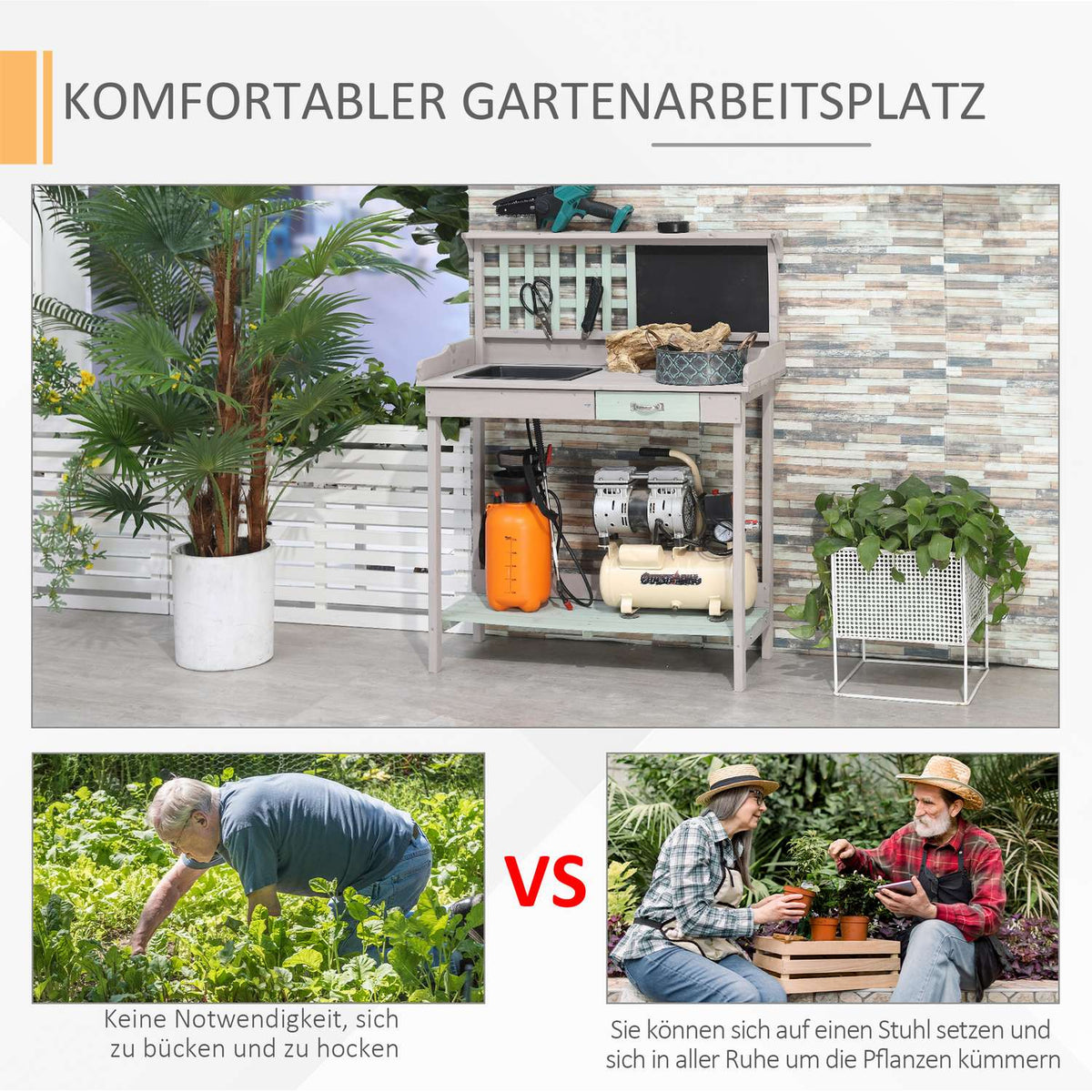 Plant Table Garden Table Garden Table Flower Table With Drawer And Tray For The Garden Fir Wood Mint Green + Gray 92 X 42.5 X 119.5 Cm