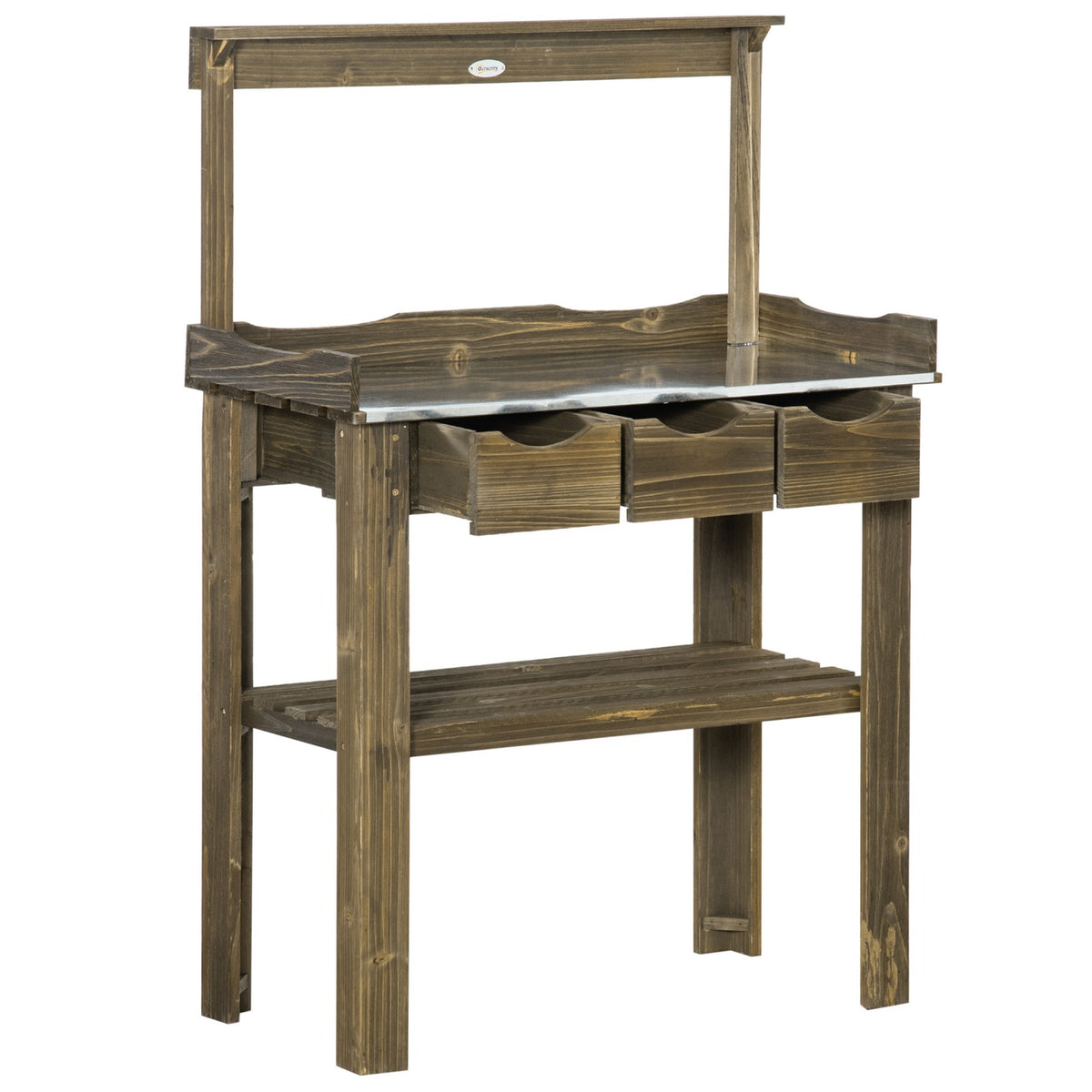 Plant Table Garden Table Made Of Wood 3 Drawers Hooks Galvanized Work Surface For Garden Patio Charred 78X38X112Cm