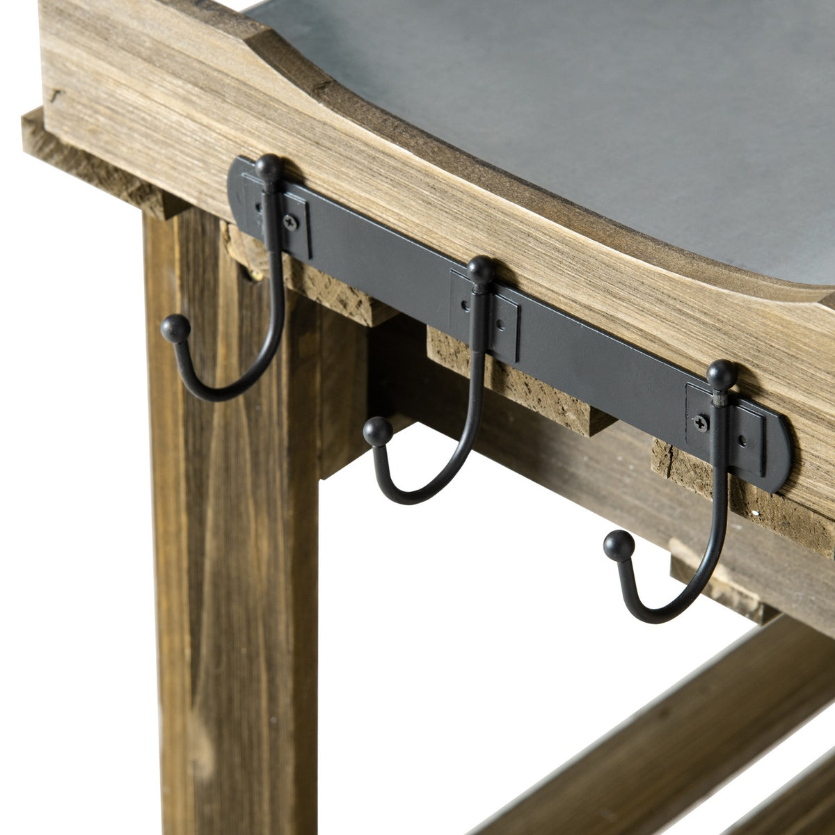 Plant Table Garden Table Made Of Wood 3 Drawers Hooks Galvanized Work Surface For Garden Patio Charred 78X38X112Cm