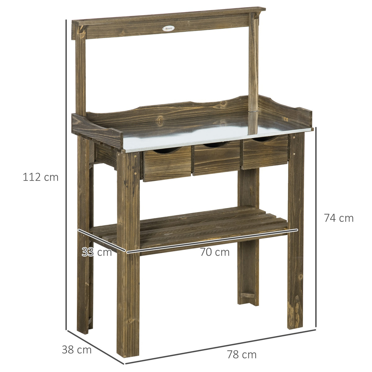 Plant Table Garden Table Made Of Wood 3 Drawers Hooks Galvanized Work Surface For Garden Patio Charred 78X38X112Cm