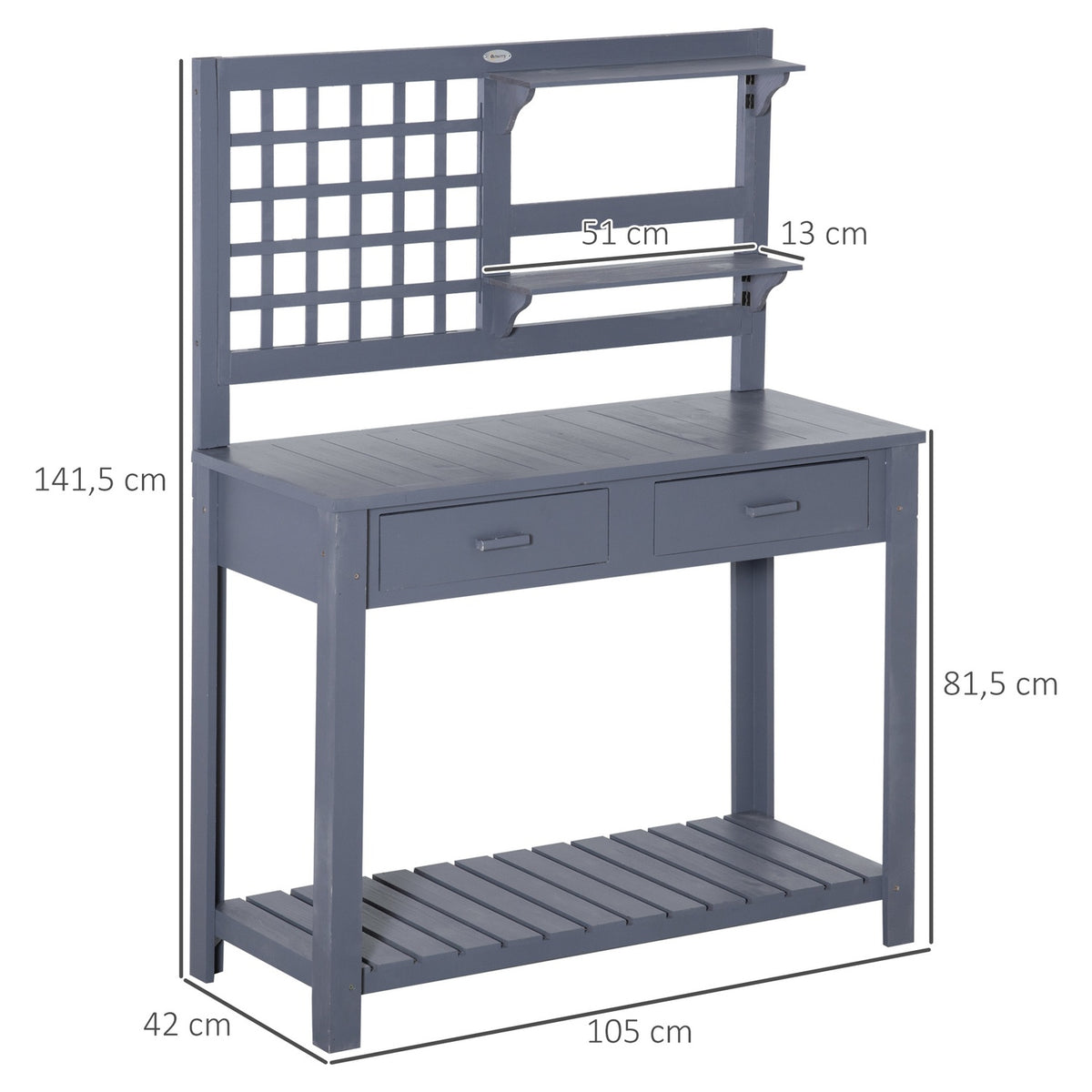Plant Table Garden Table Made Of Wood With 2 Drawers Shelves Mesh Wall Wooden Plant Table For Garden Patio Gray 105 X 42 X 141.5 Cm