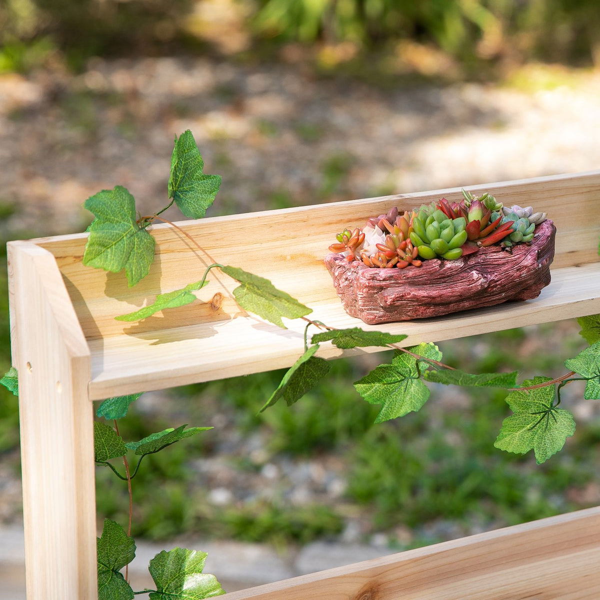 Plant Table Garden Table With Drawer, 2 Steps, Sink & Wheels, Fir Wood, Natural, 92X45X119Cm