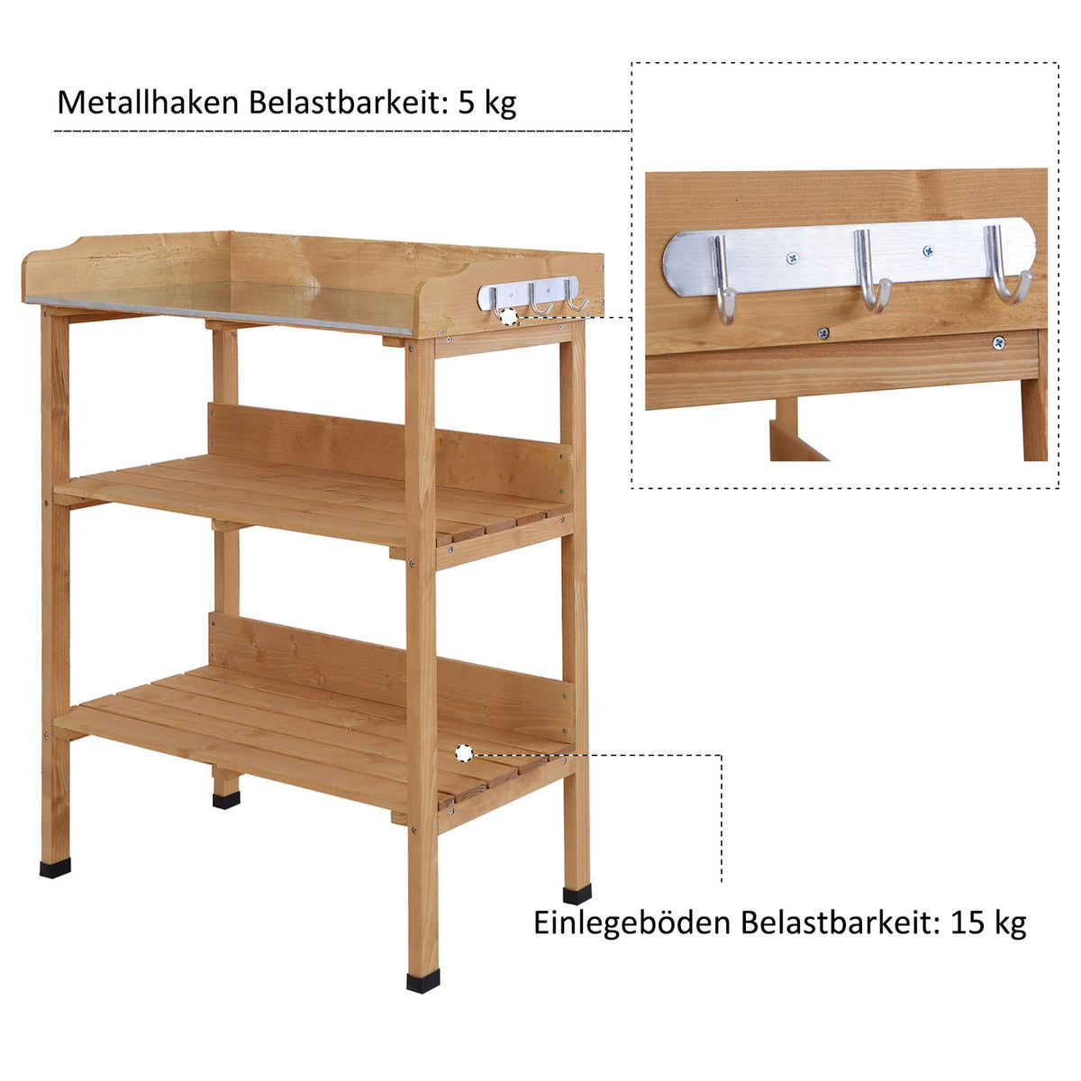 Plant Table Gardening Table Made Of Wood And Metal, Robust And Durable, For Gardening