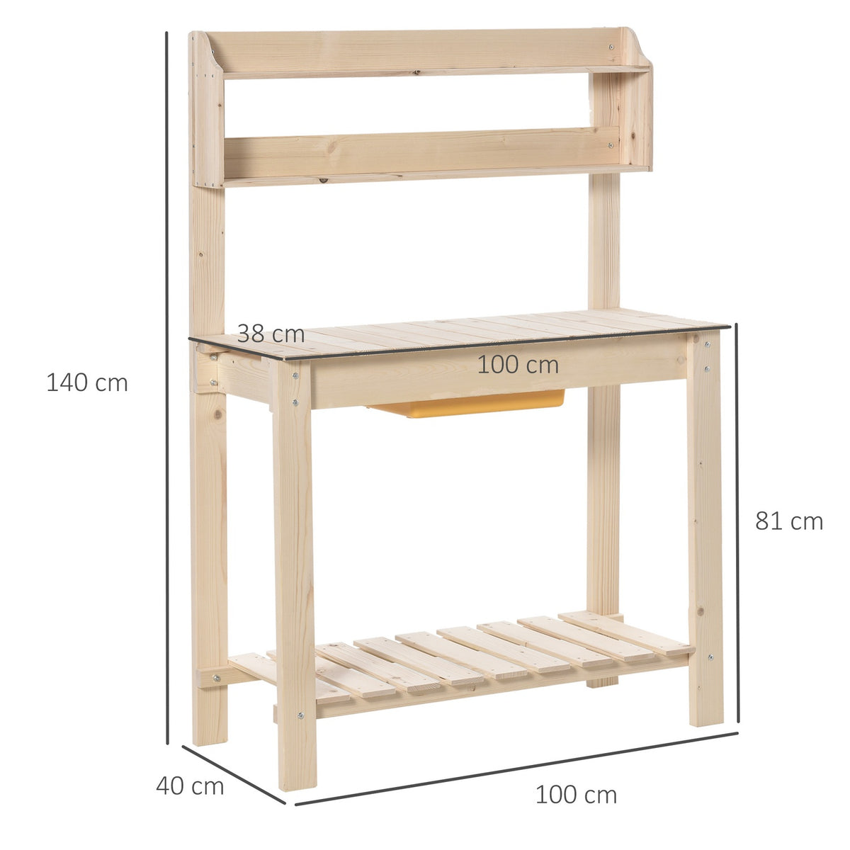 Plant Table With Hooks, Adjustable Work Surface, Made Of Fir Wood, For Garden & Patio, Natural, 100X40X140Cm