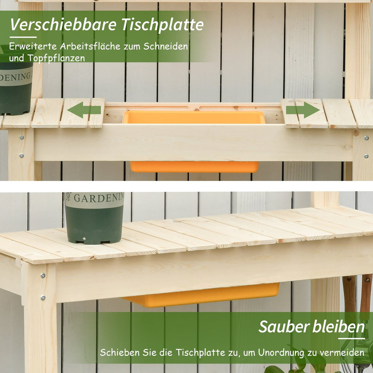 Plant Table With Hooks, Adjustable Work Surface, Made Of Fir Wood, For Garden & Patio, Natural, 100X40X140Cm