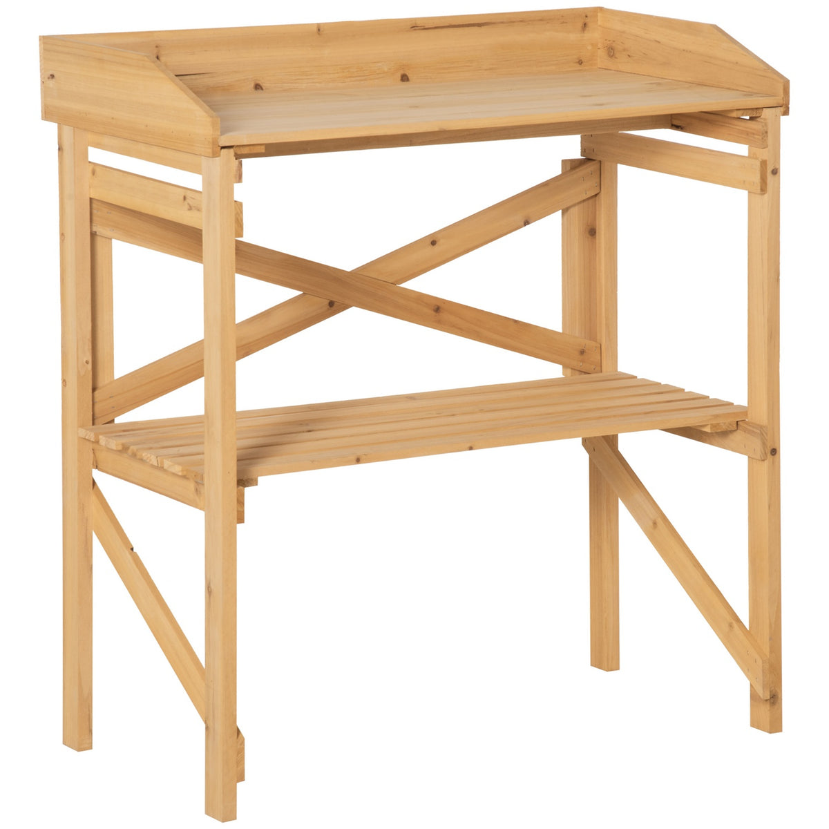 Plant Table With Storage Space, Flower Table, Gardening Table, Wood, Light Brown, 80X40X84Cm