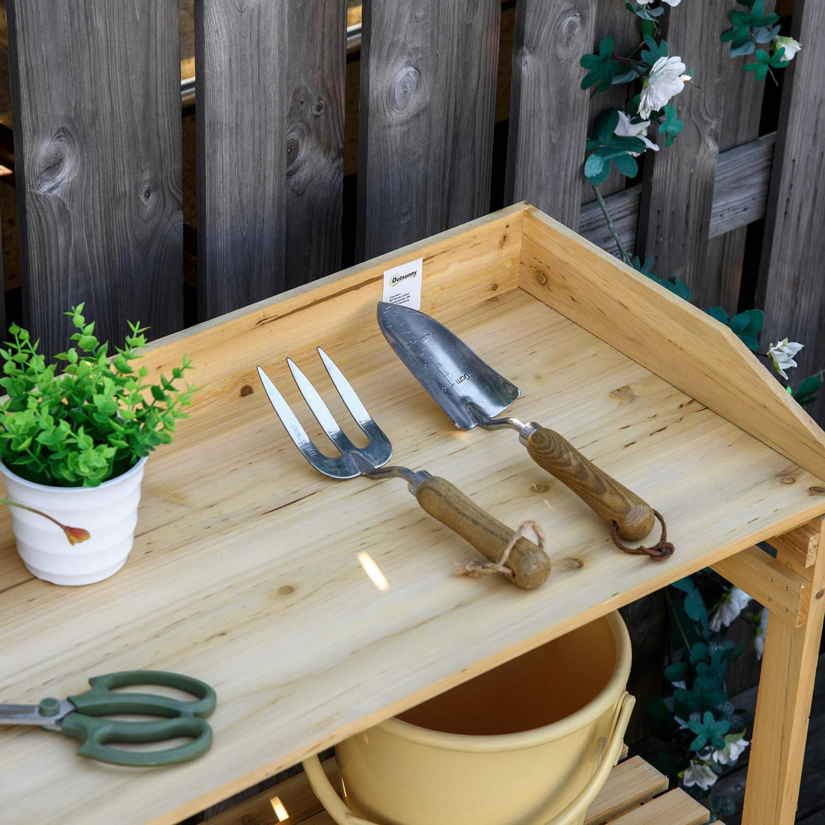 Plant Table With Storage Space, Flower Table, Gardening Table, Wood, Light Brown, 80X40X84Cm