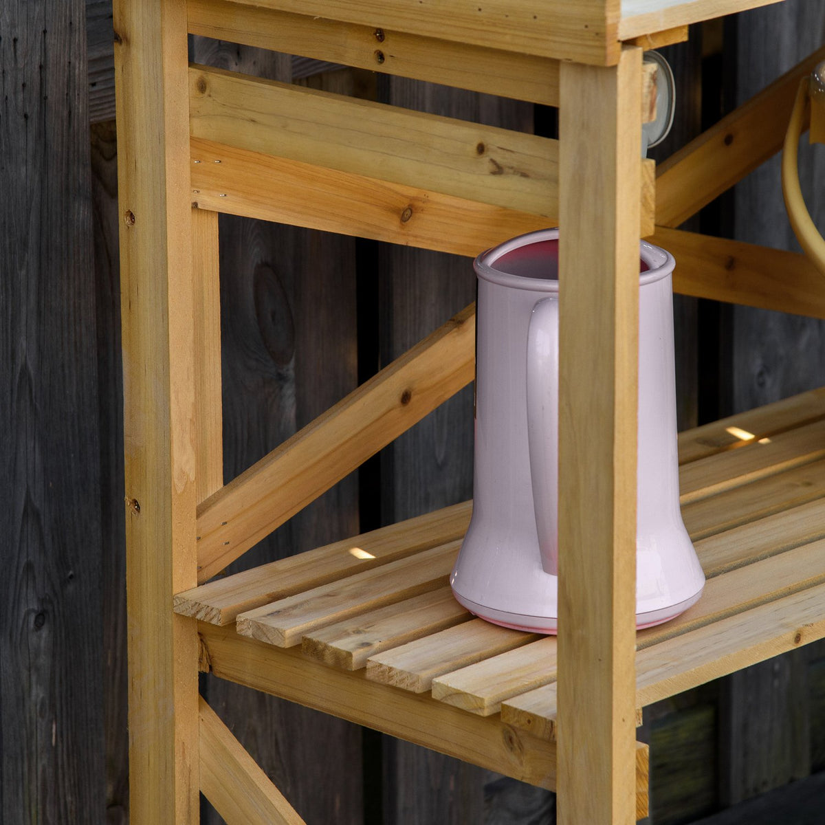 Plant Table With Storage Space, Flower Table, Gardening Table, Wood, Light Brown, 80X40X84Cm