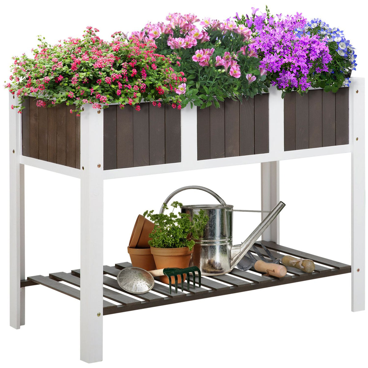Plant Table Wooden Garden Work Table With Shelf, Ideal For Vegetables & Flowers, Fir Wood, 119X57X89Cm