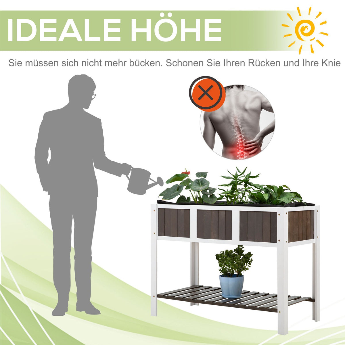 Plant Table Wooden Garden Work Table With Shelf, Ideal For Vegetables & Flowers, Fir Wood, 119X57X89Cm