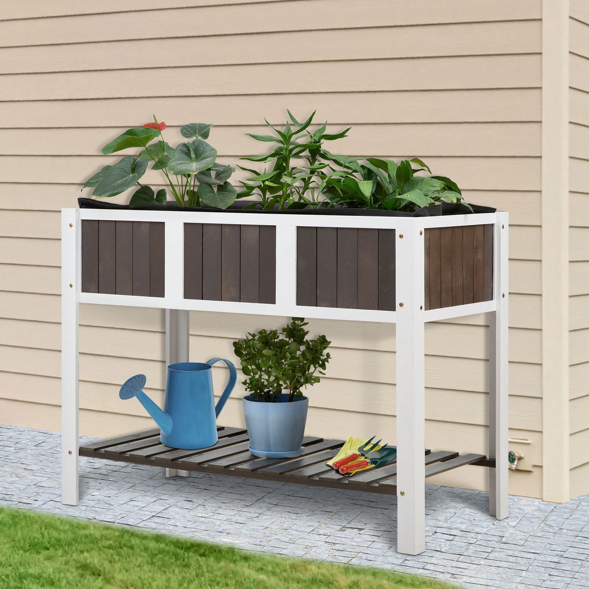 Plant Table Wooden Garden Work Table With Shelf, Ideal For Vegetables & Flowers, Fir Wood, 119X57X89Cm
