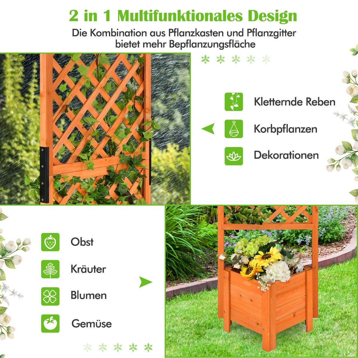 Plant box 180 cm high garden bed with trellis orange