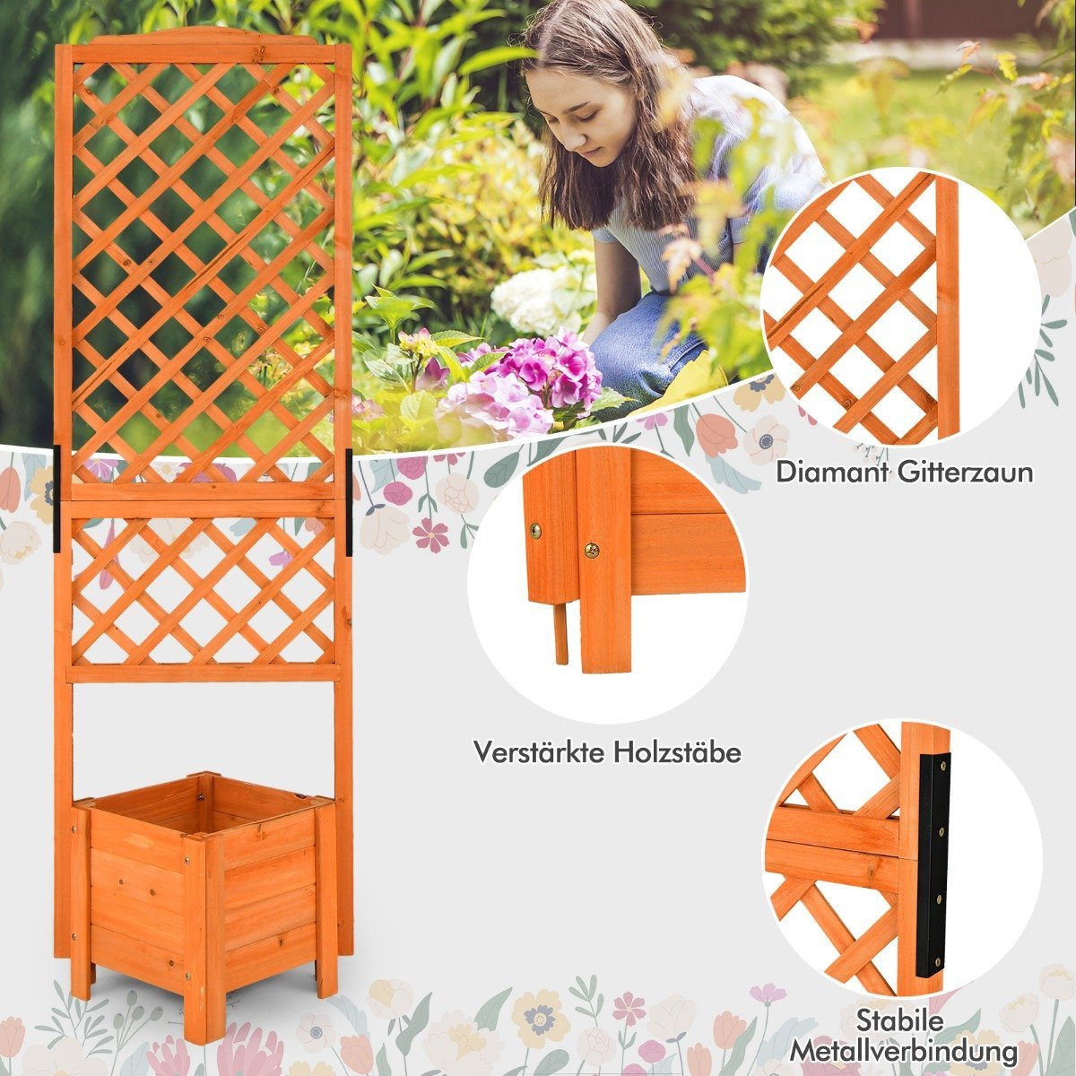 Plant box 180 cm high garden bed with trellis orange