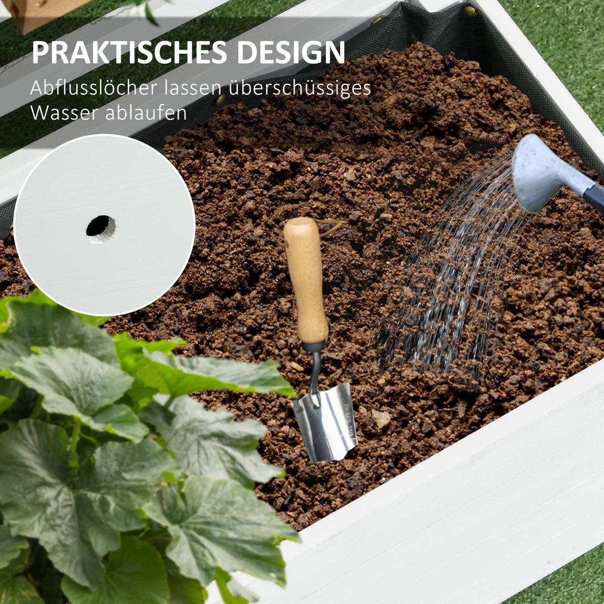 Plant box with trellis, flower box with wheels, raised bed for climbing plants, natural wood, white, 76 x 30 x 155 cm for garden