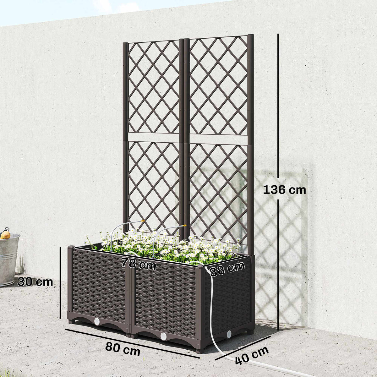 Planter Box Set with Trellis, Timer, Drainage, 80x40x136 cm