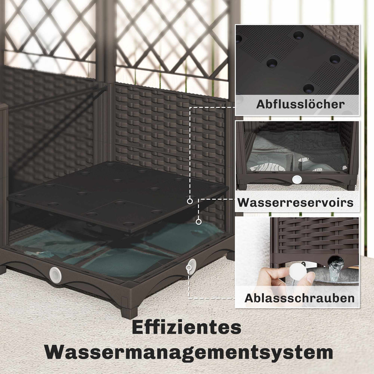 Planter Box Set with Trellis, Timer, Drainage, 80x40x136 cm