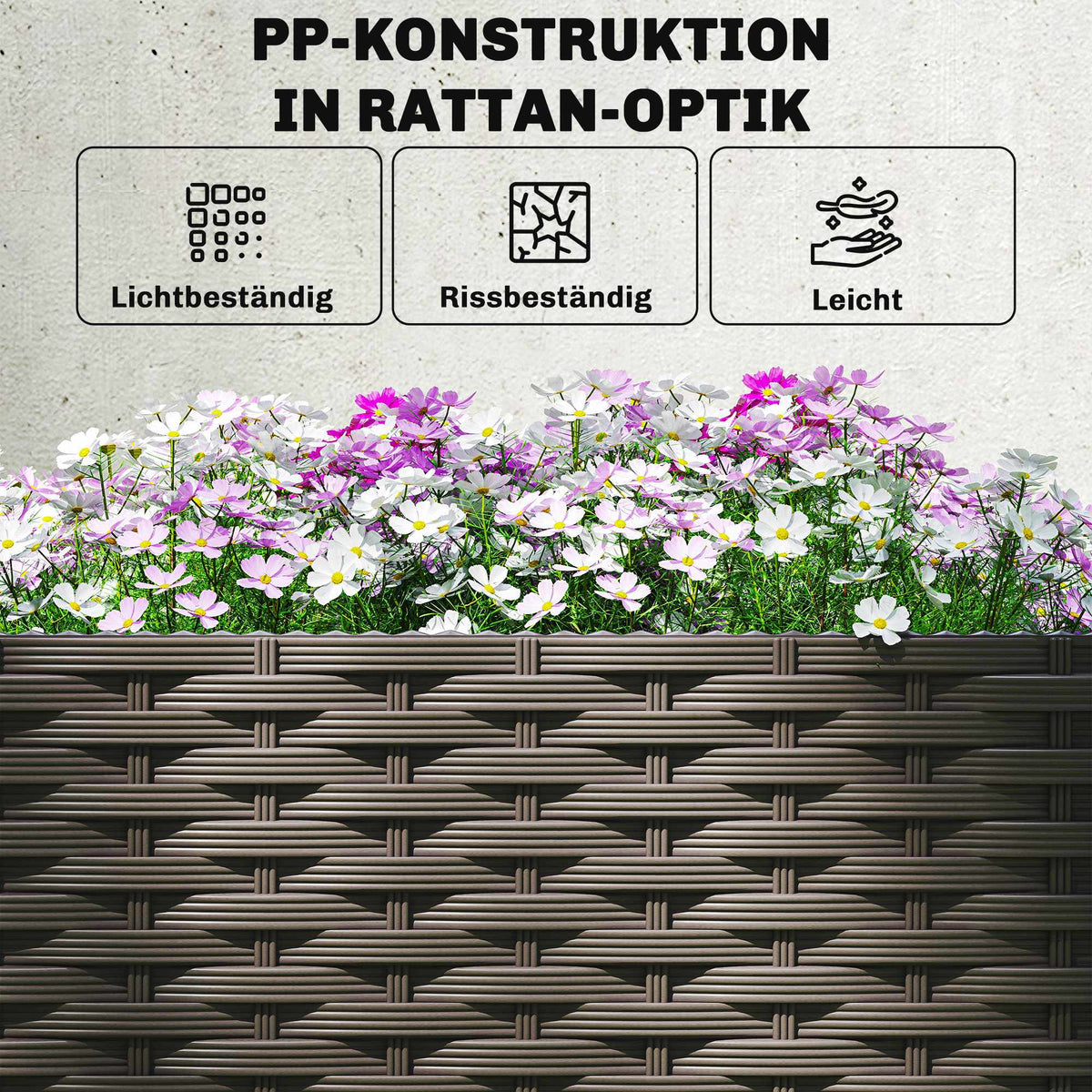 Planter Box Set with Trellis, Timer, Drainage, 80x40x136 cm
