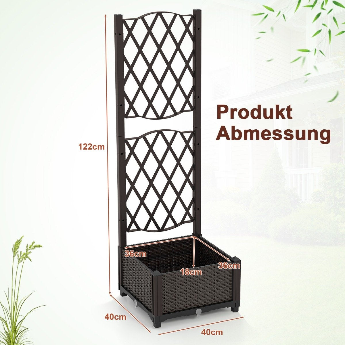 Planter Box with Trellis, Self-Watering, 40x40x122 cm, Brown