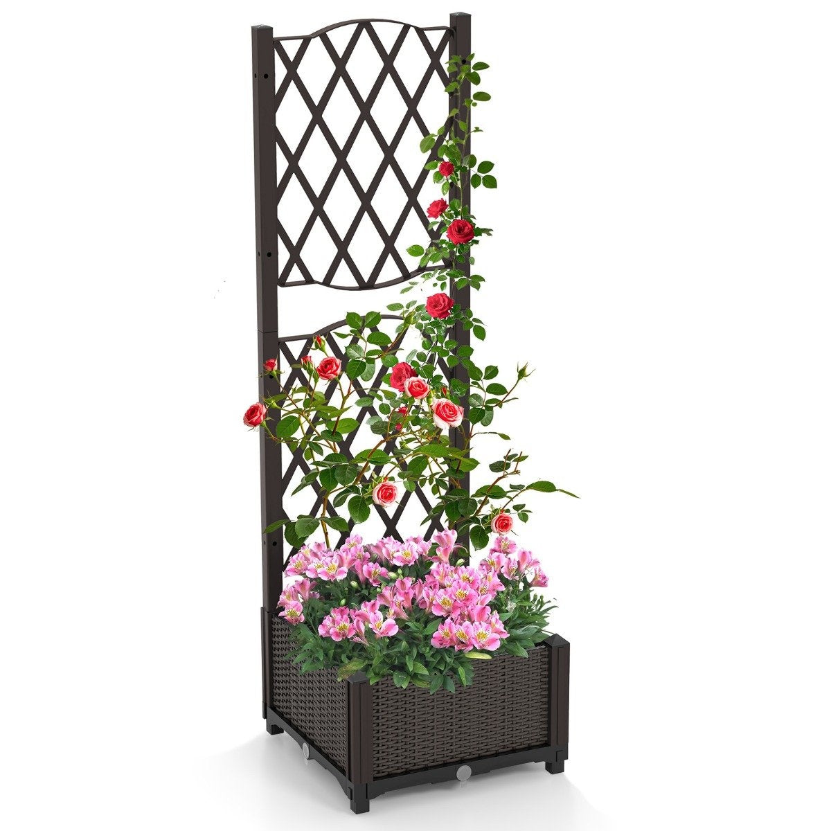 Planter Box with Trellis, Self-Watering, 40x40x122 cm, Brown