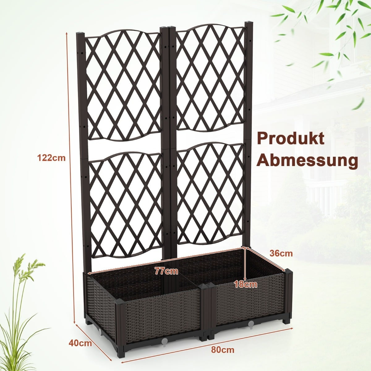 Planter Box with Trellis, Self-Watering, 80x40x122 cm, Brown
