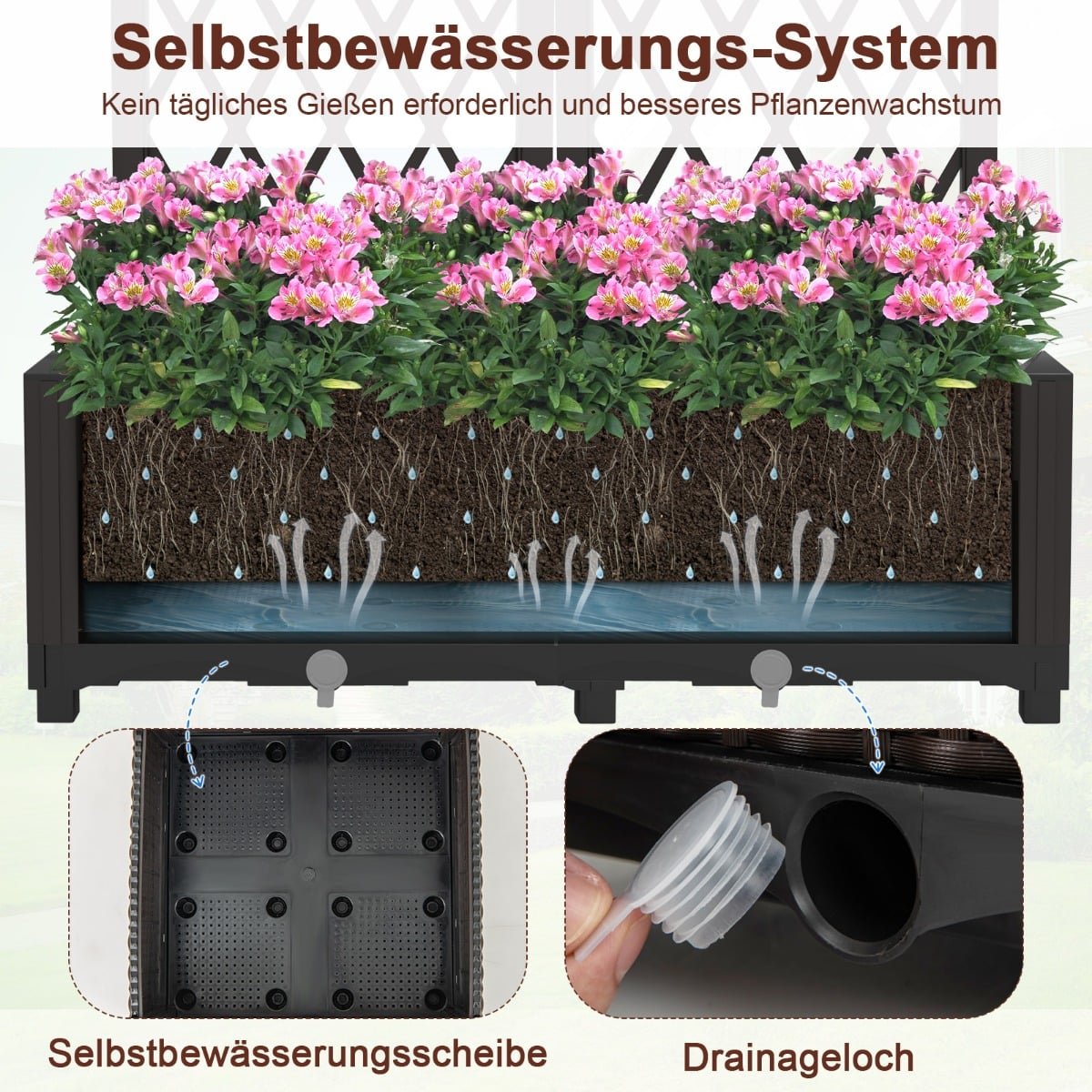 Planter Box with Trellis, Self-Watering, 80x40x122 cm, Brown